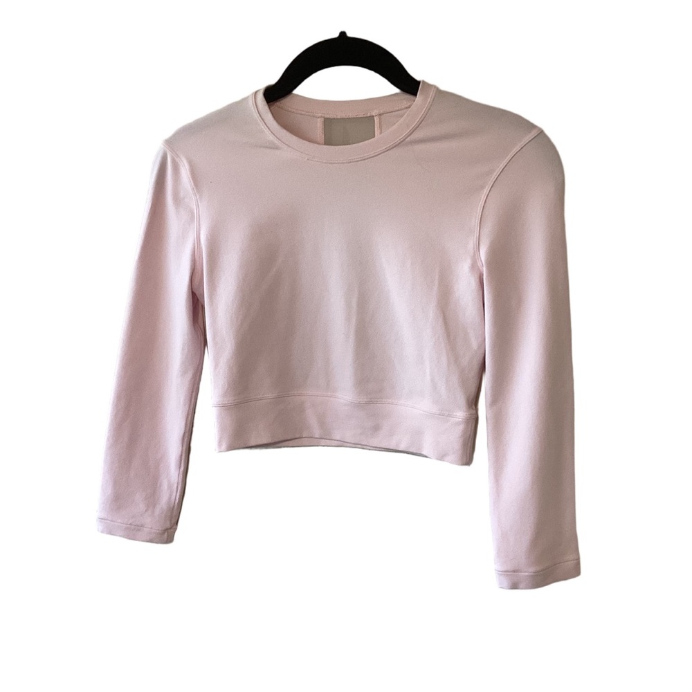 Lululemon Short Stop Crop Top Long Sleeves Pink Mesh Back Activewear Athleisure